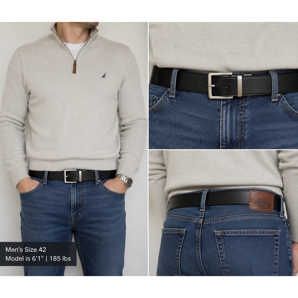 Dickies Belt Mens 42 Black Brown Reversible Man Made w Leather Lining Workwear - Picture 3 of 12